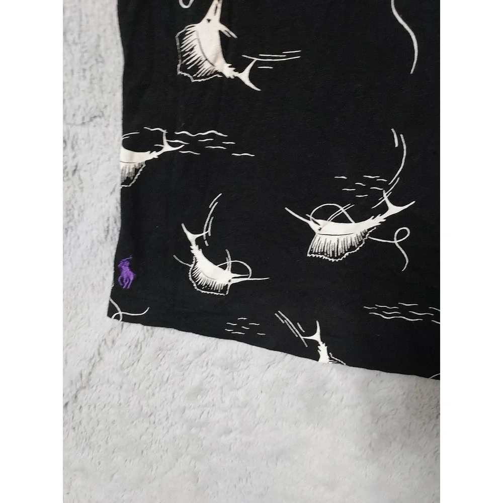 Polo Ralph Lauren Polo Shirt Mens Small Marlin Fish Print Linen Blend Black READ